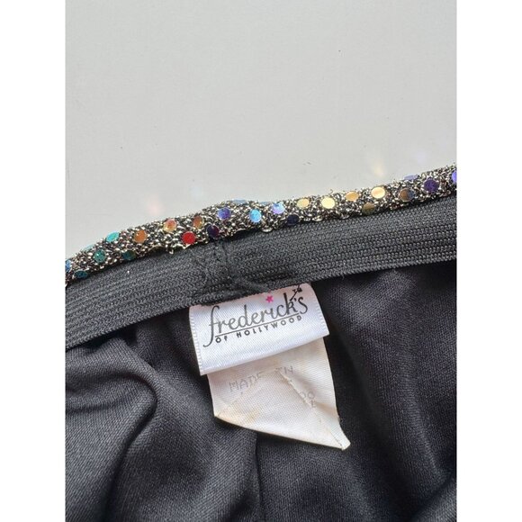 FREDERICK'S OF HOLLYWOOD Black Rainbow Stretch Sequin Mini Slip Skirt, Size M - Picture 11 of 13
